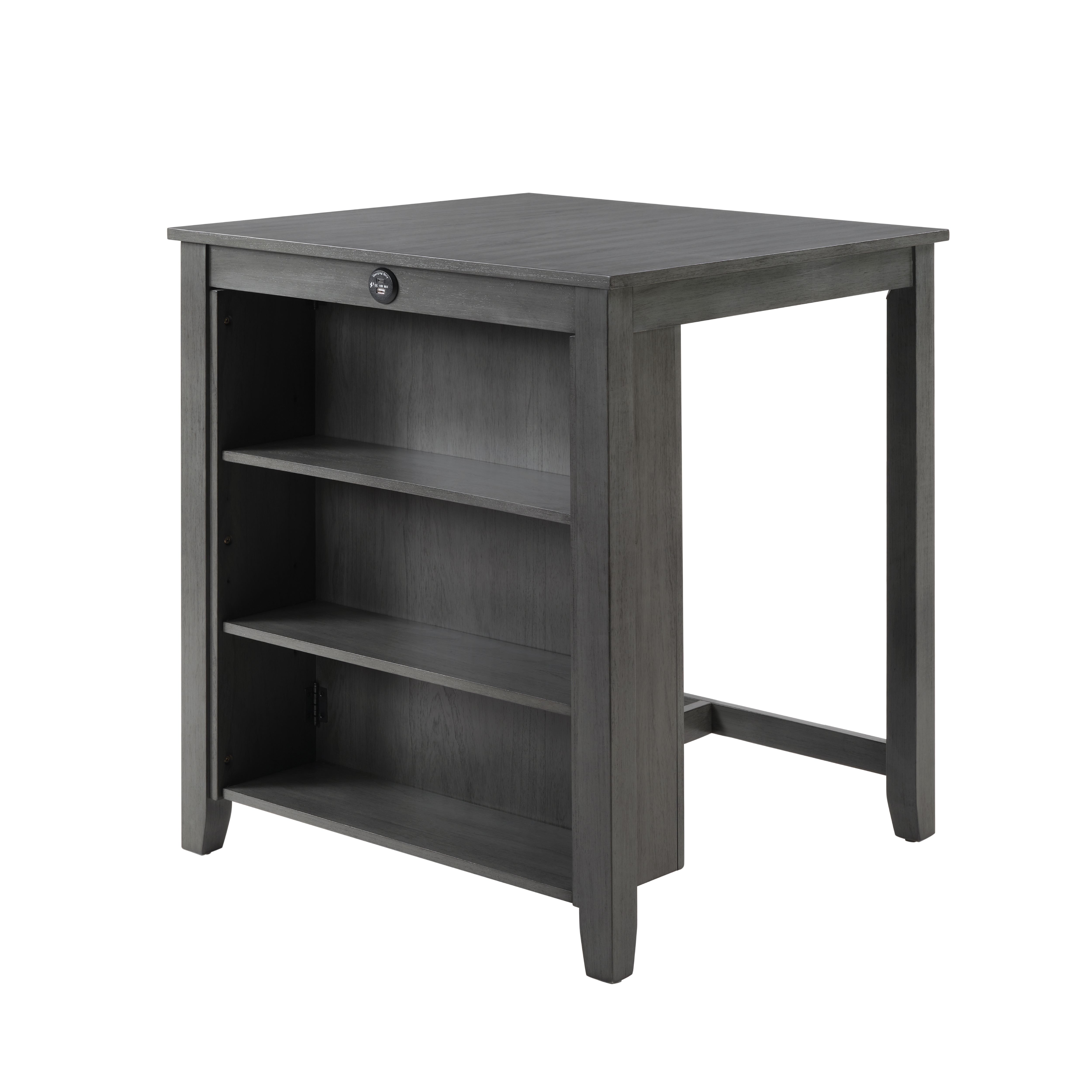 30" Modern Dining Table Set For 2 With Charging Station & 3-Tier Adjustable Storage | Space-Saving Kitchen Set With Upholstered Chairs For Small Spaces, Apartment,Gray_voghion.com